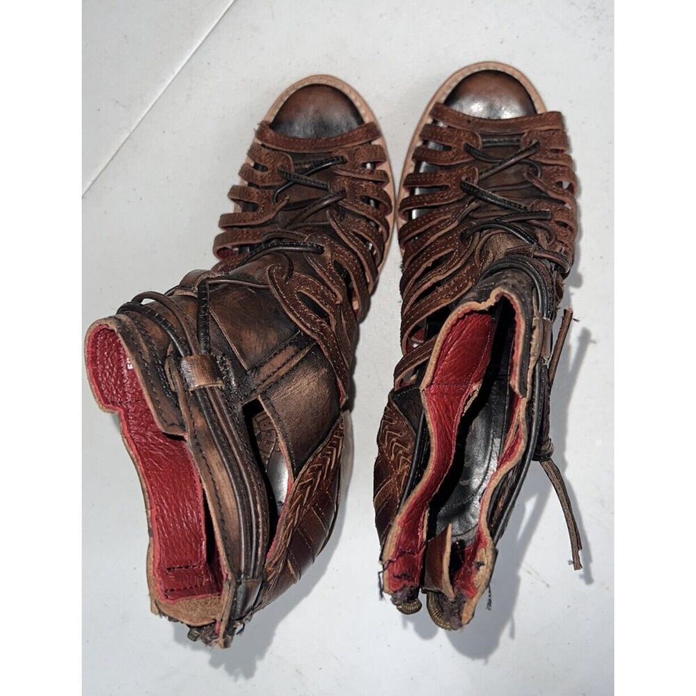 Freebird By Steven Wazee Leather Sandal Heel Booties Womens Size 7 Distressed - Picture 14 of 15